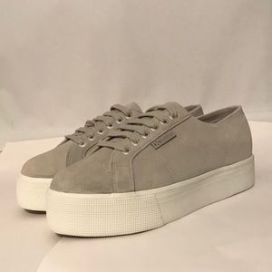 Grey Suede Platform Superga Sneakers